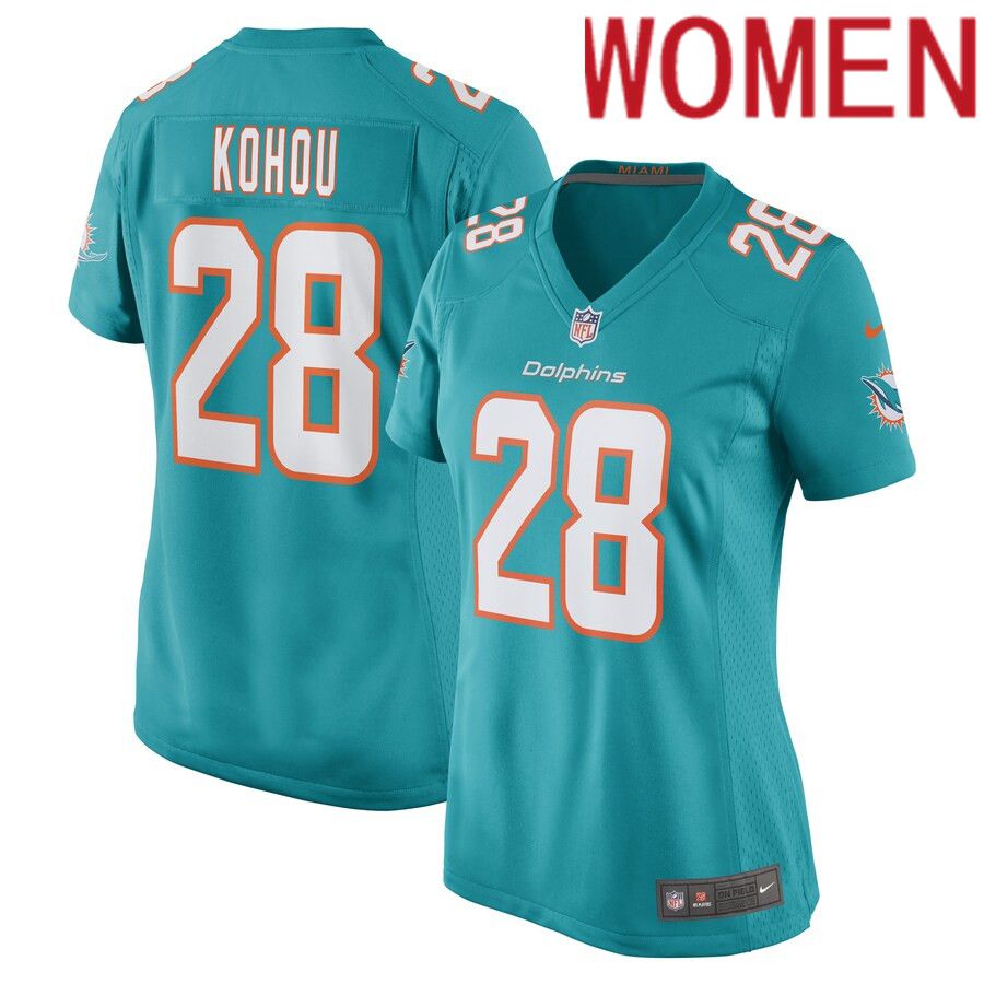 Women Miami Dolphins #28 Kader Kohou Nike Aqua Game Player NFL Jersey